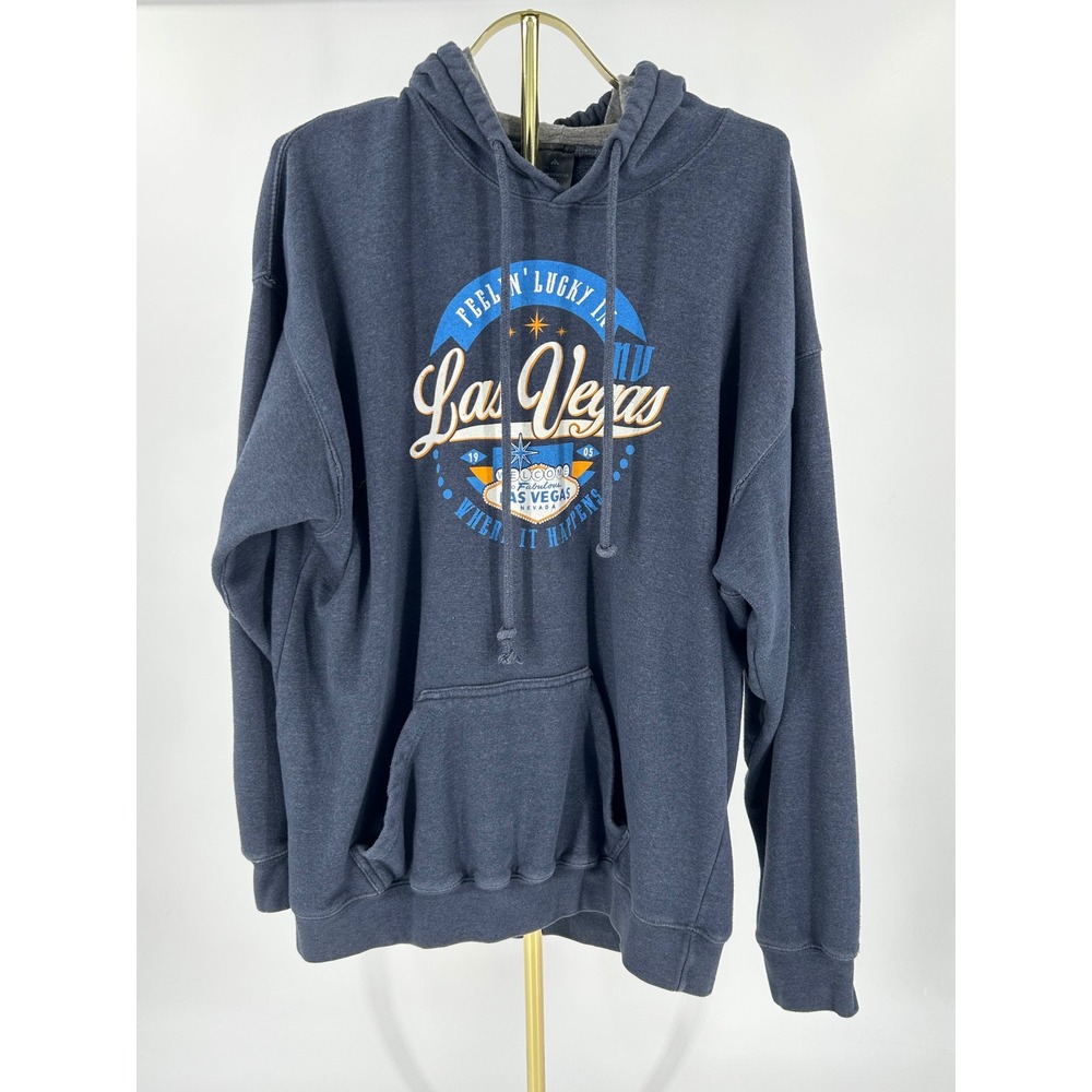 Point Sportswear Las Vegas Graphic Hoodie Mens XL Navy Blue Feelin Lucky NV